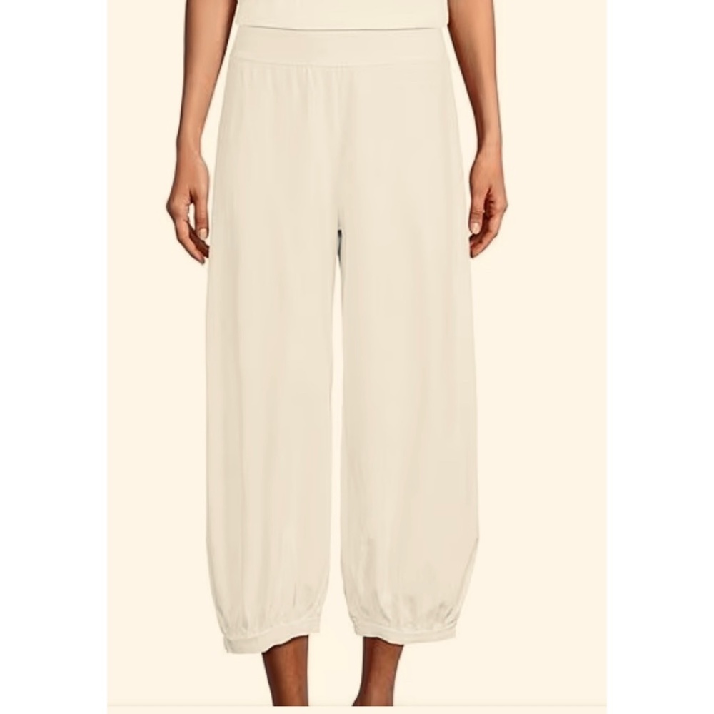 Bryn Walker Bamboo / Cotton Jersey Balloon Leg Cropped Pull-On Pants, Ivory, L